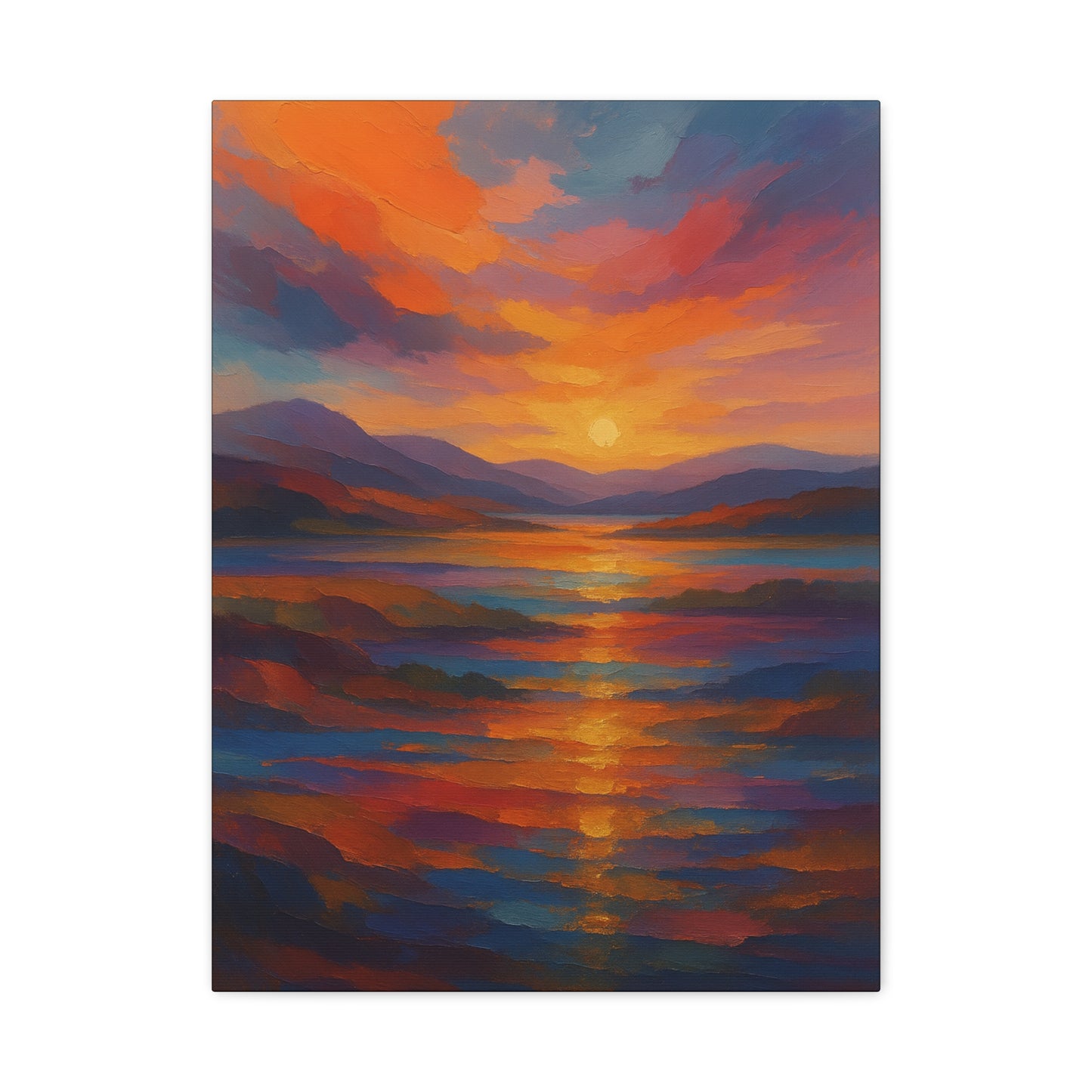 Lienzo Mate Estampado Puesta de Sol Reflejo — Vibrante Arte de Pared de Paisaje Oceánico