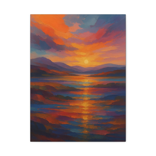 Lienzo Mate Estampado Puesta de Sol Reflejo — Vibrante Arte de Pared de Paisaje Oceánico