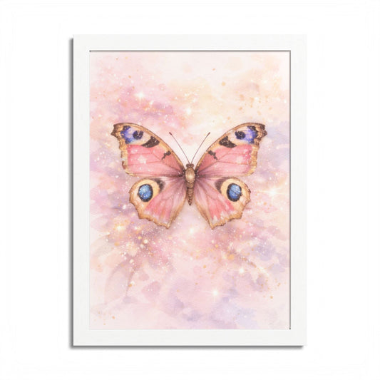 Póster Enmarcado Mariposa Rosa — Arte Mural en Acuarela para Cuarto de Bebé y Dormitorio
