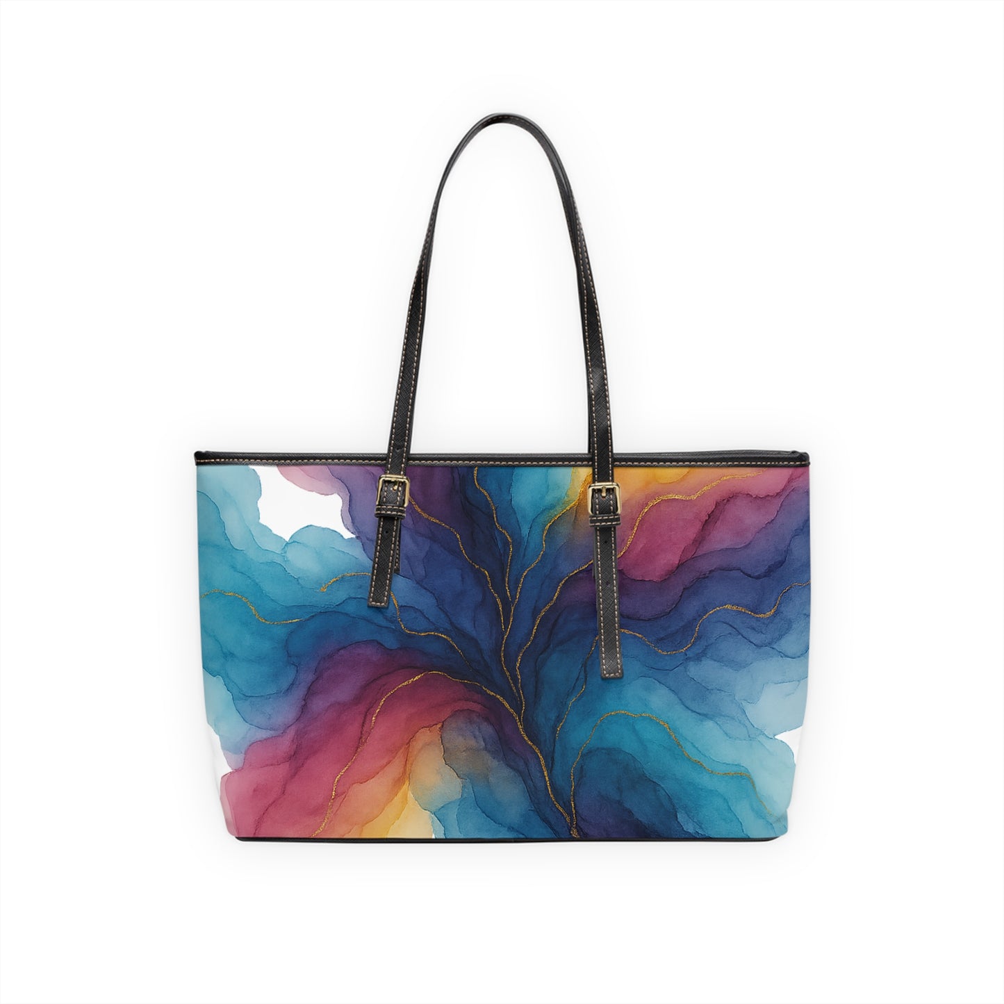 Gloria Artisan Luxe shoulder bag back view 16x10– colorful watercolor wave abstract print structured shoulder bag by the Soulful Brush

