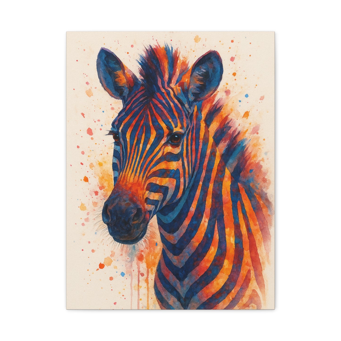 Zebra-Bold Colorful Abstract Animal Acrylic Ink Matte Canvas (Stretched)