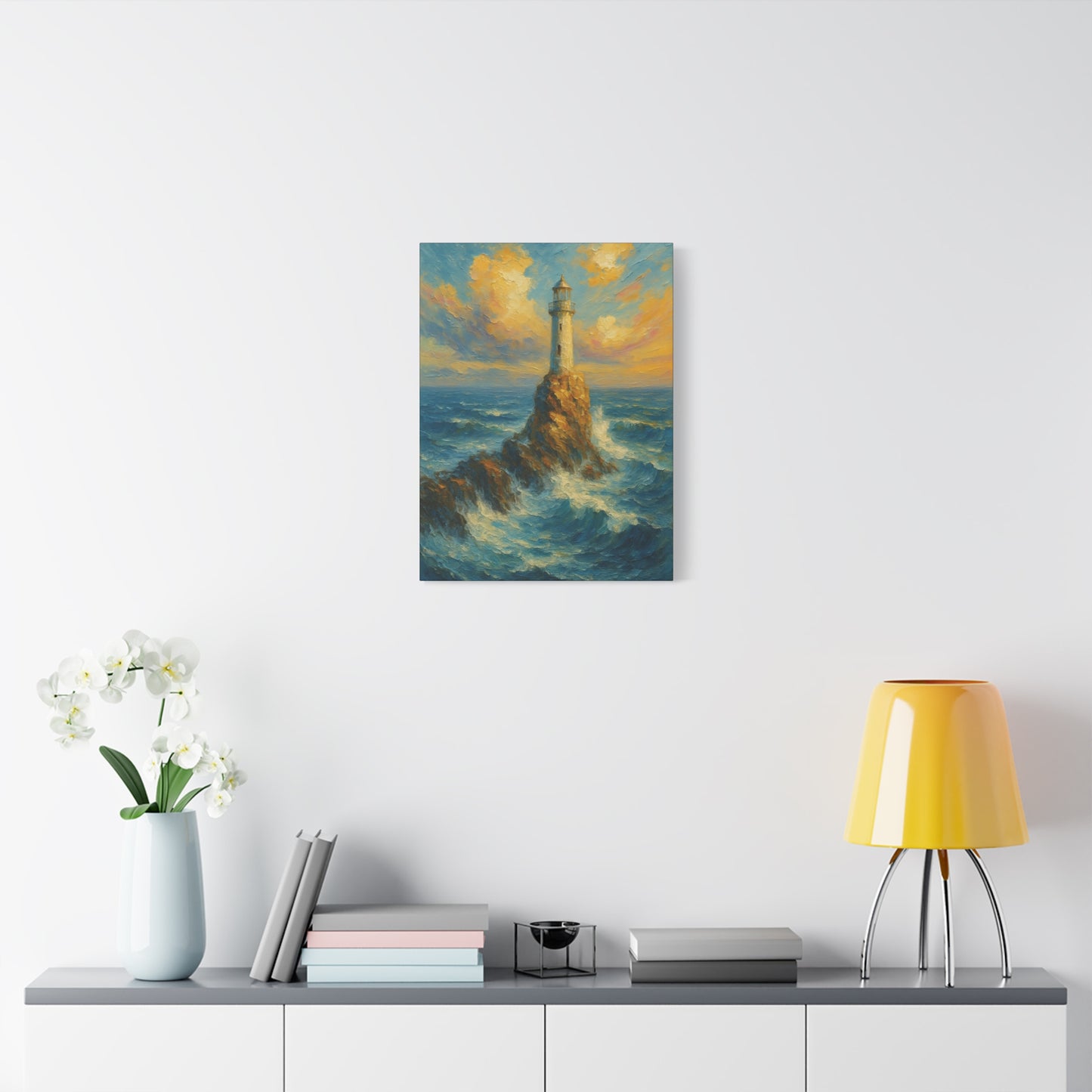 Impresión en lienzo de faro oceánico — Arte de pared mate estirado