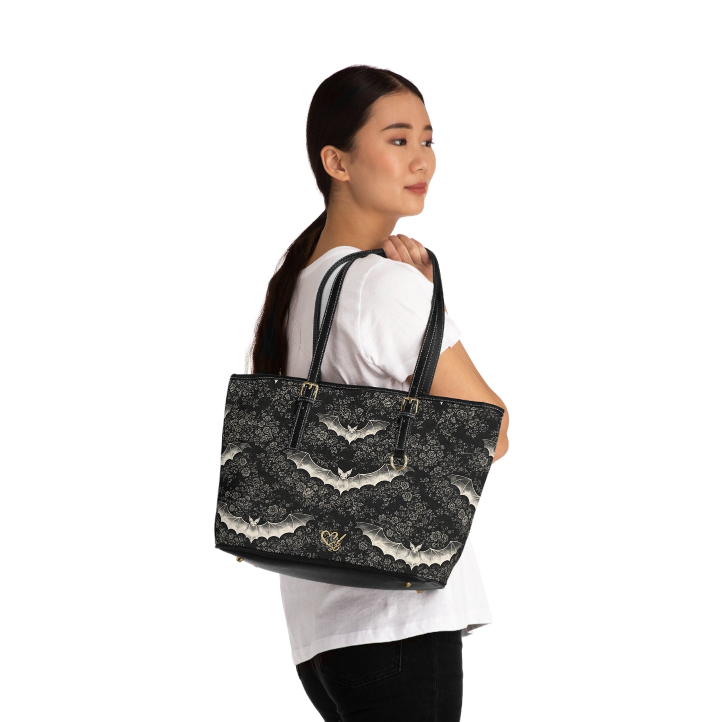 Bolso de Hombro de PU Eclipse Noir — Bolso Tote Floral Gótico
