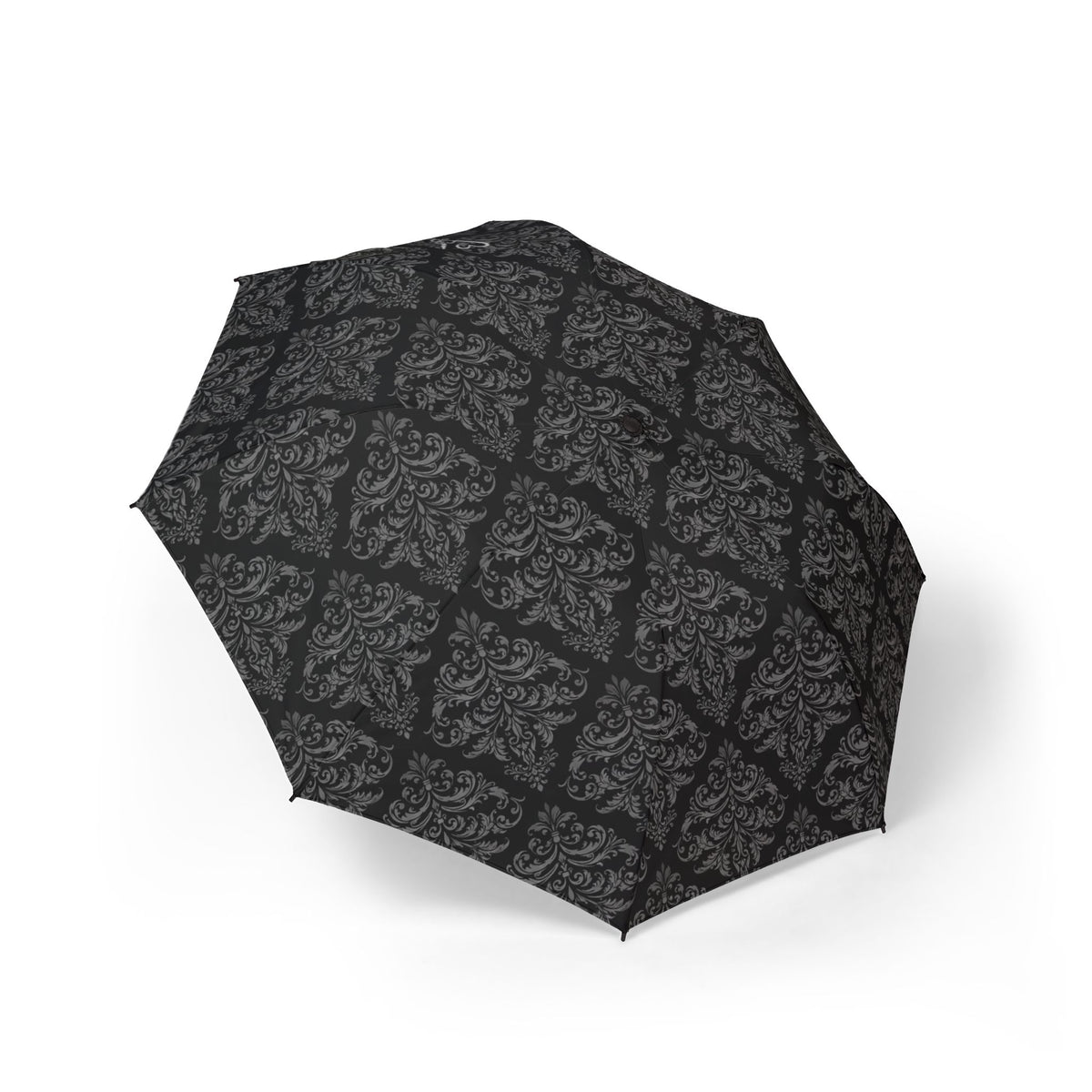 Compact Foldable Umbrella — Black Damask Semi-Automatic Travel Umbrella