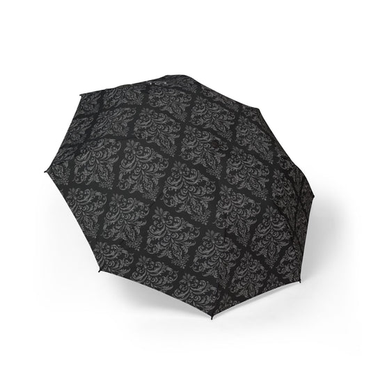 Compact Foldable Umbrella — Black Damask Semi-Automatic Travel Umbrella