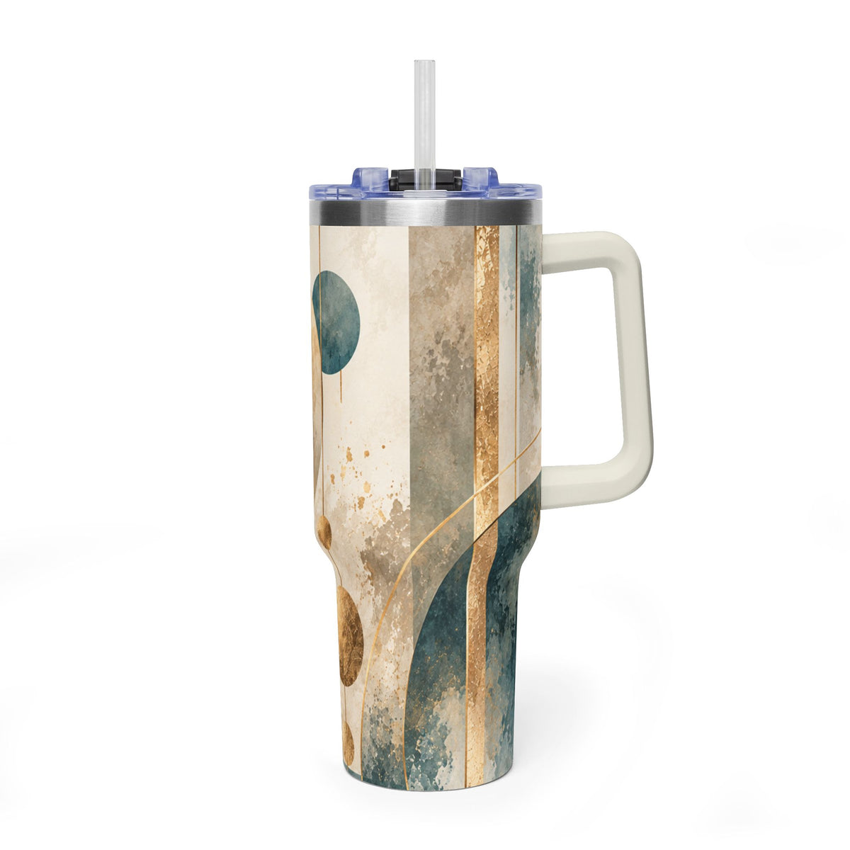 Celestial Circles 40oz Tumbler — Teal & Gold Abstract Art Mug