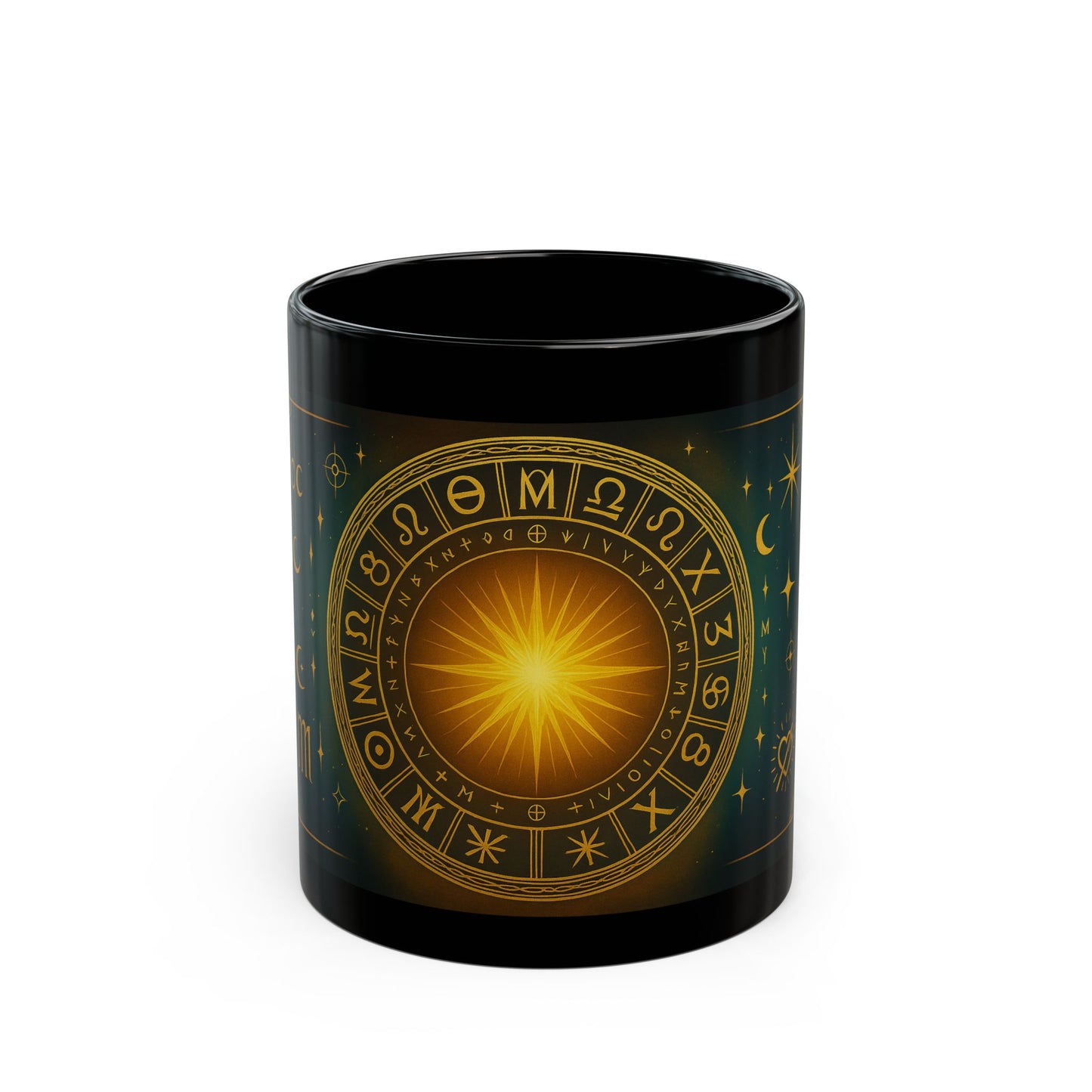 Taza Negra de Astrología Ascensión Solar — Taza de Café Celestial Rueda del Zodíaco (325 ml/444 ml)