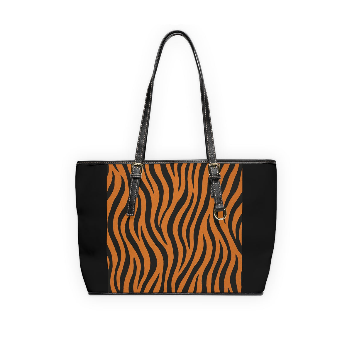 Tiger Stripe PU Leather Shoulder Bag — Black & Orange Animal Print Tote
