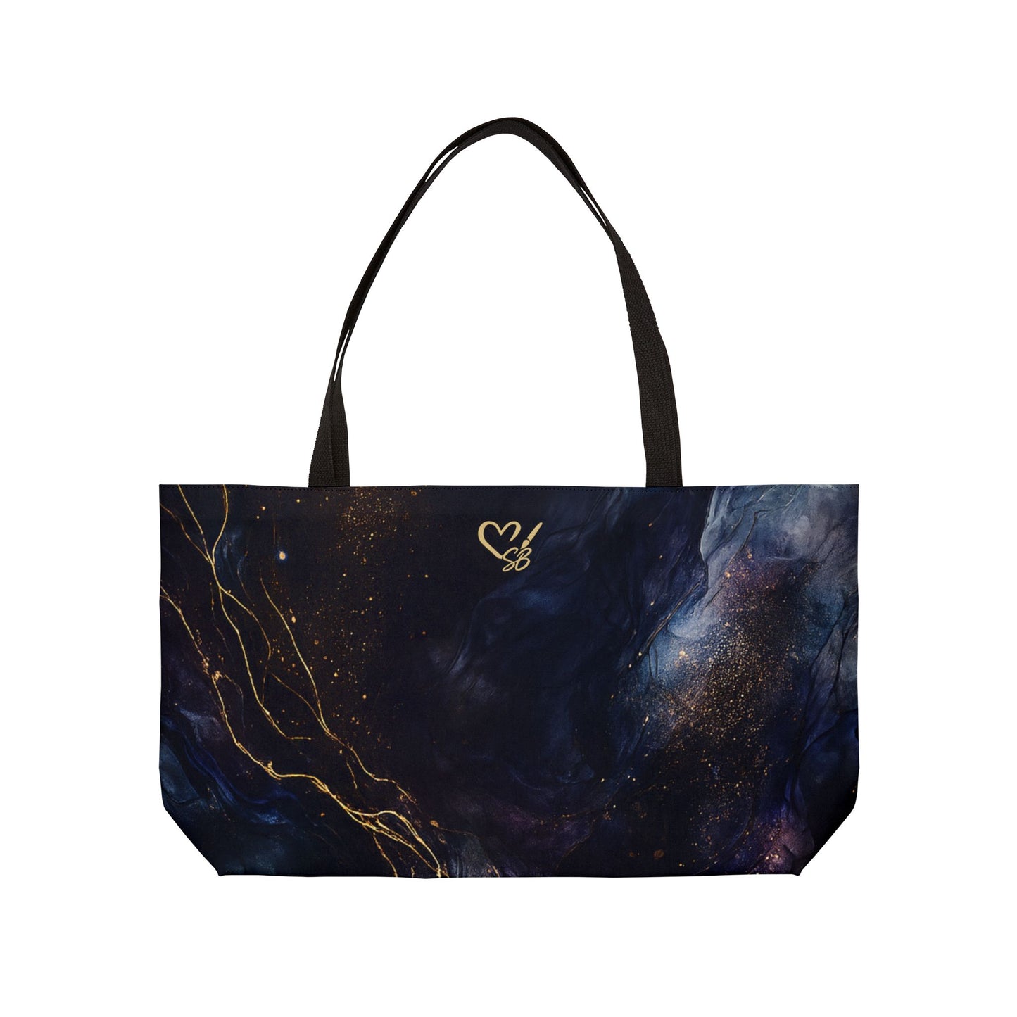 Colección Onyx-2025 Artisan Luxe-Bolso de mano Weekender — Bolso de viaje/playa azul oscuro veta dorada