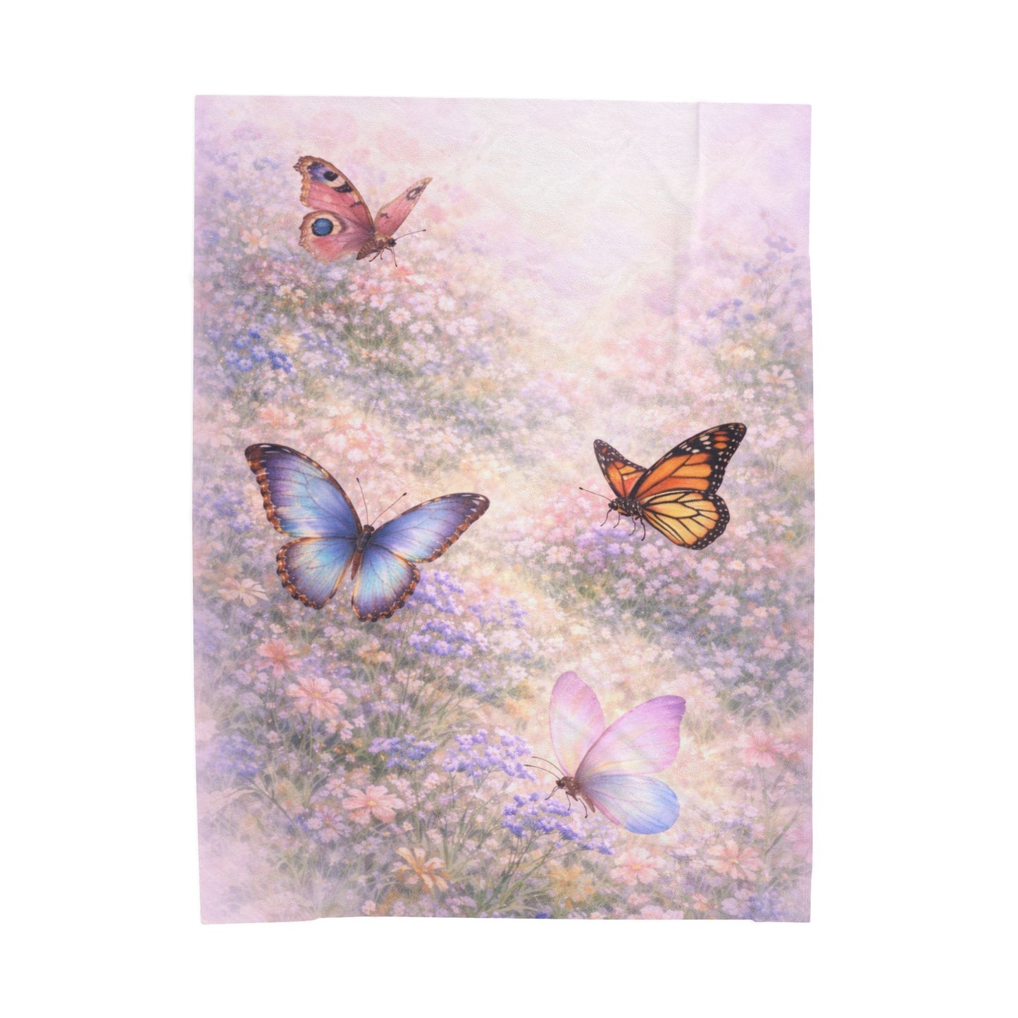 Butterfly Meadow Velveteen Plush Blanket — Soft Pastel Throw for Bedroom, Nursery & Cozy Gifts