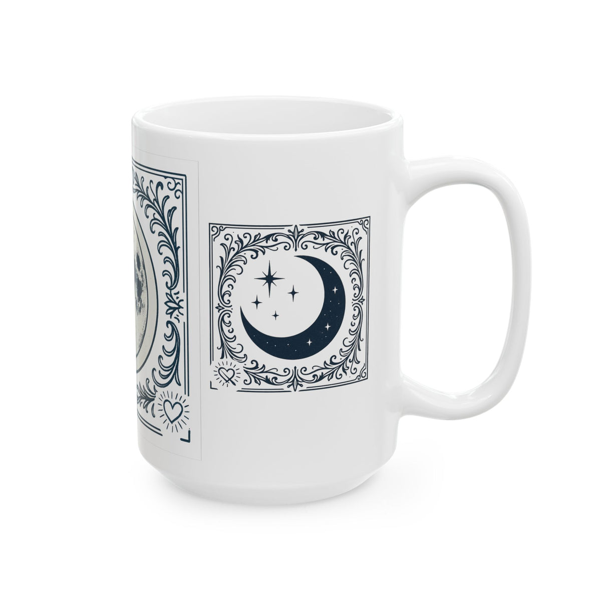 Taza de cerámica blanca con fases lunares — Taza de café artística lunar vintage (325 ml, 440 ml)