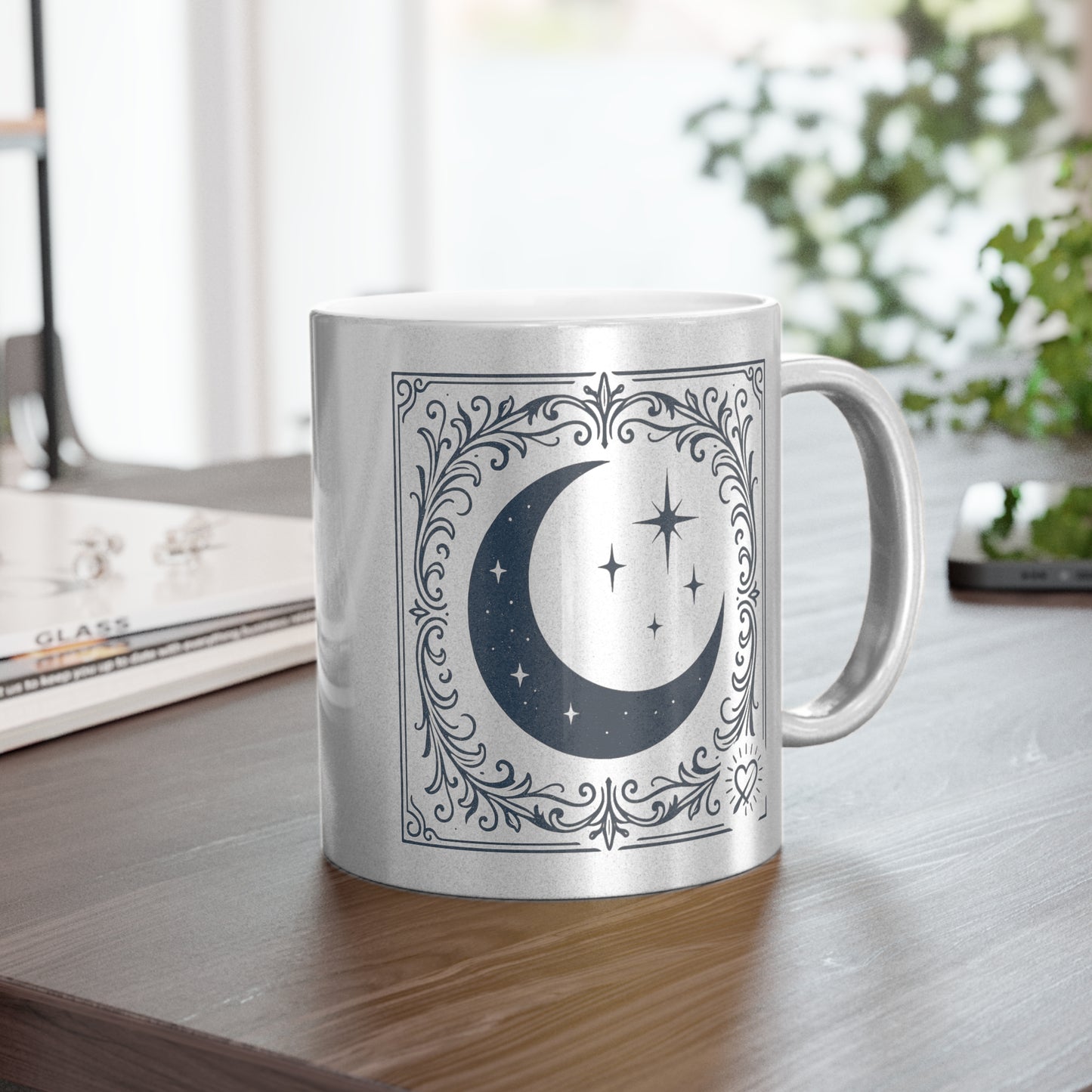 Taza de café con Luna Creciente y Menguante Metálica — Celestial Plata/Oro