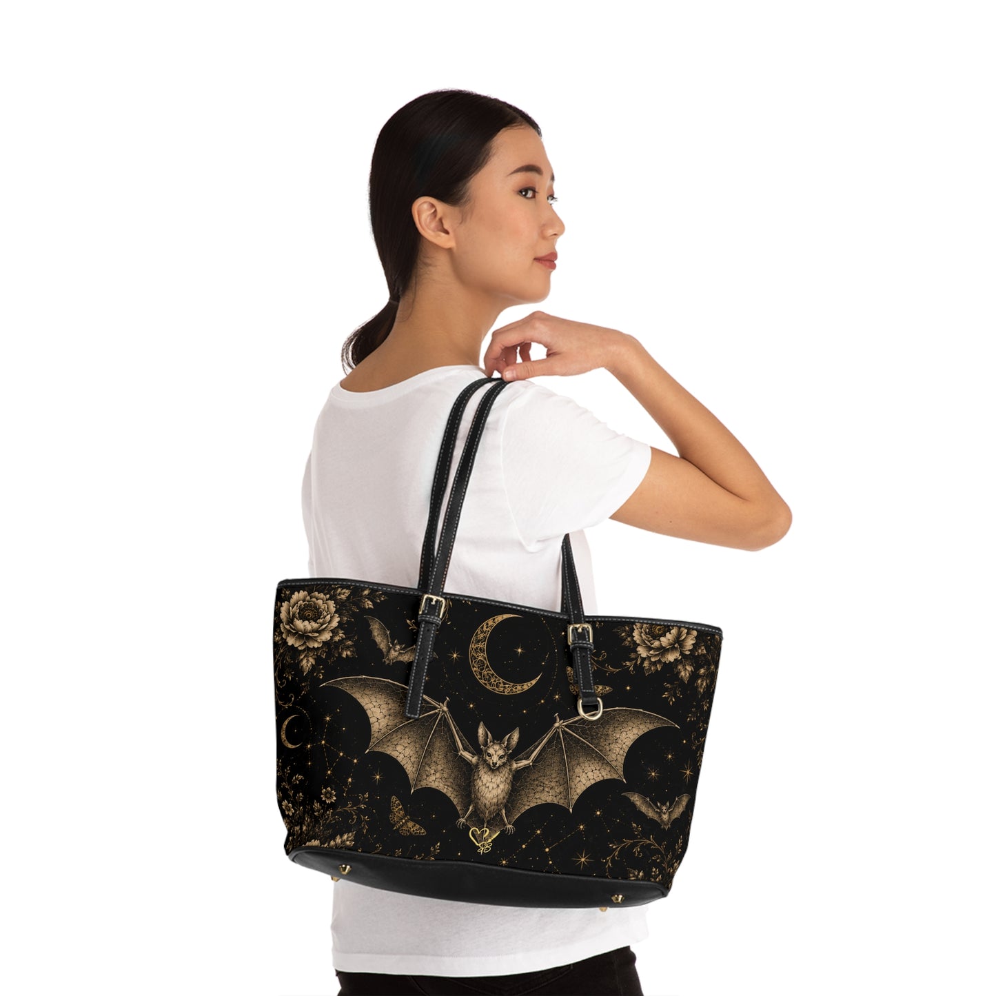 Bolso de Hombro de PU Eclipse Noir — Bolso Tote Floral Gótico