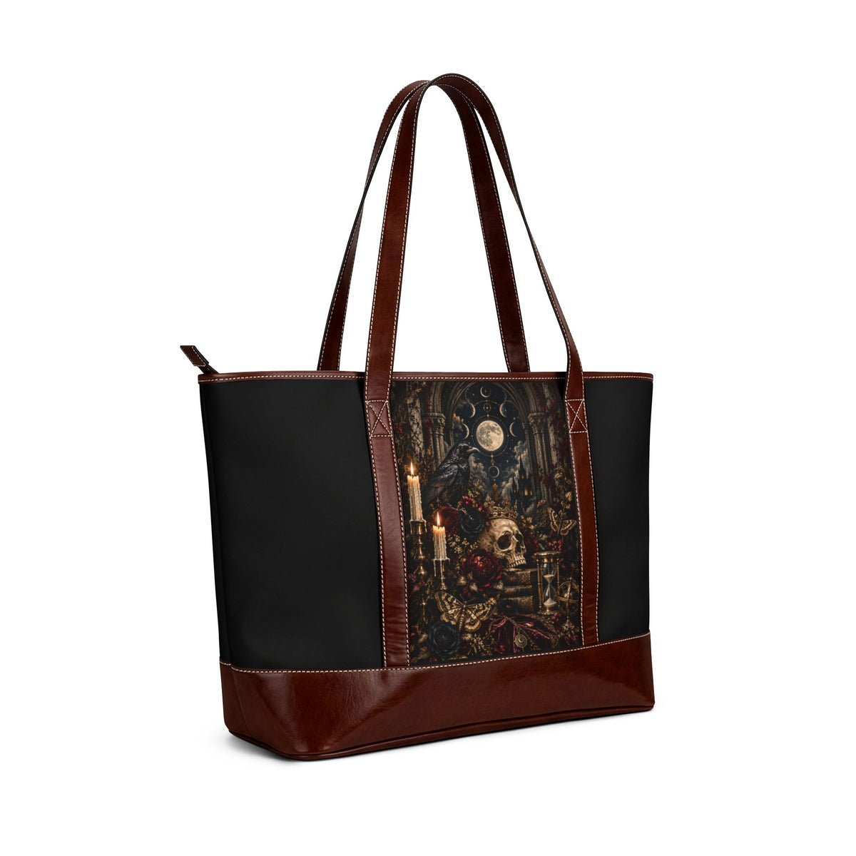 Gothic Skull Altar Handbag — Hours Remain-Vintage Candlelight Tote for Alternative Style