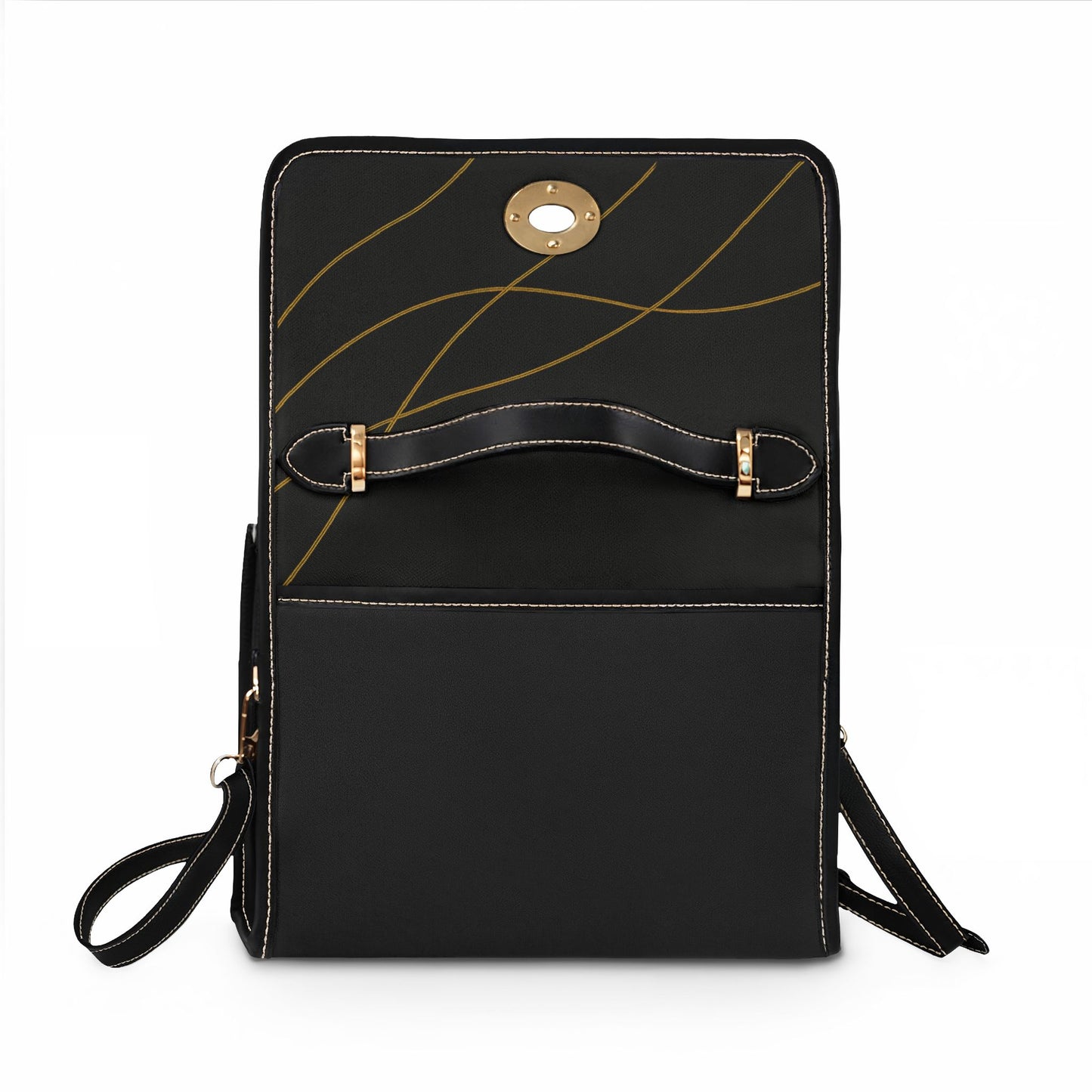 Waterproof Canvas Bag — Black Gold Minimalist Handbag with Top Handle & Crossbody Strap
