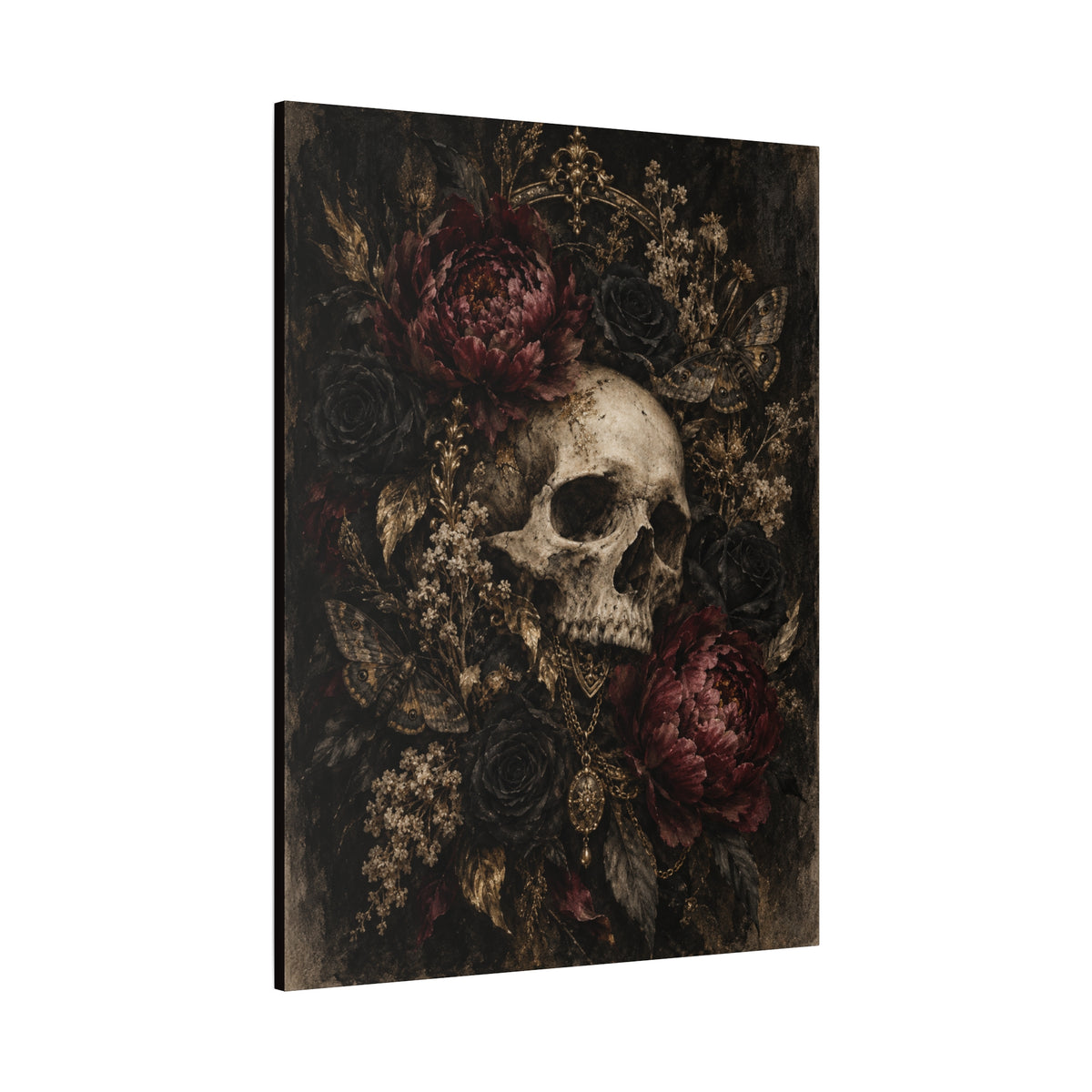 Gothic Skull & Peonies Canvas Wall Art —Velvet Mourning- Dark Floral Home Decor