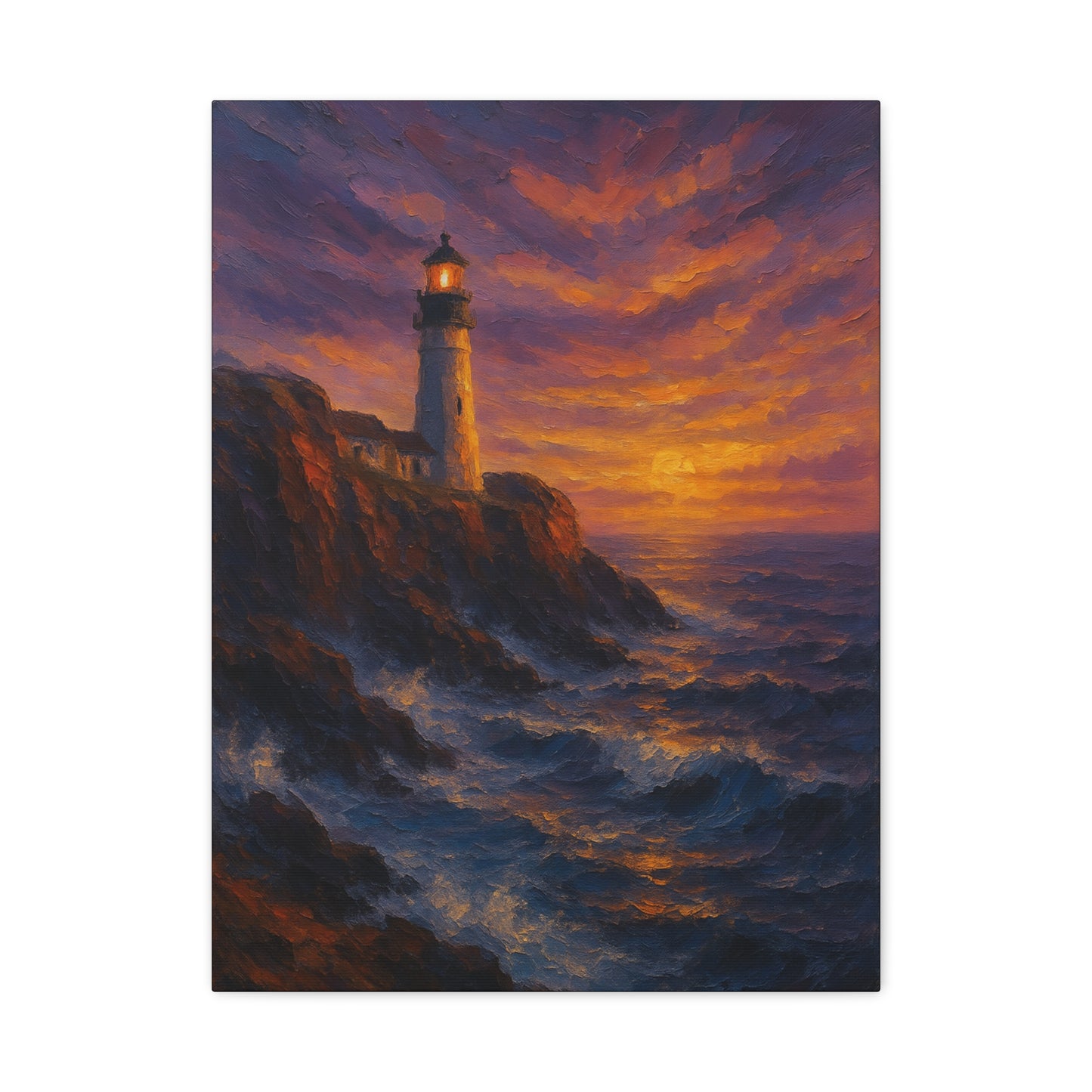 Lienzo Mate de Faro al Atardecer