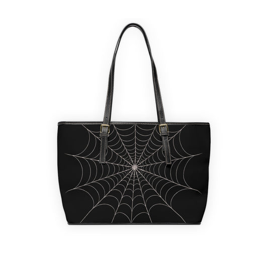 core- Spiderweb PU Leather Shoulder Bag — Gothic Black Tote