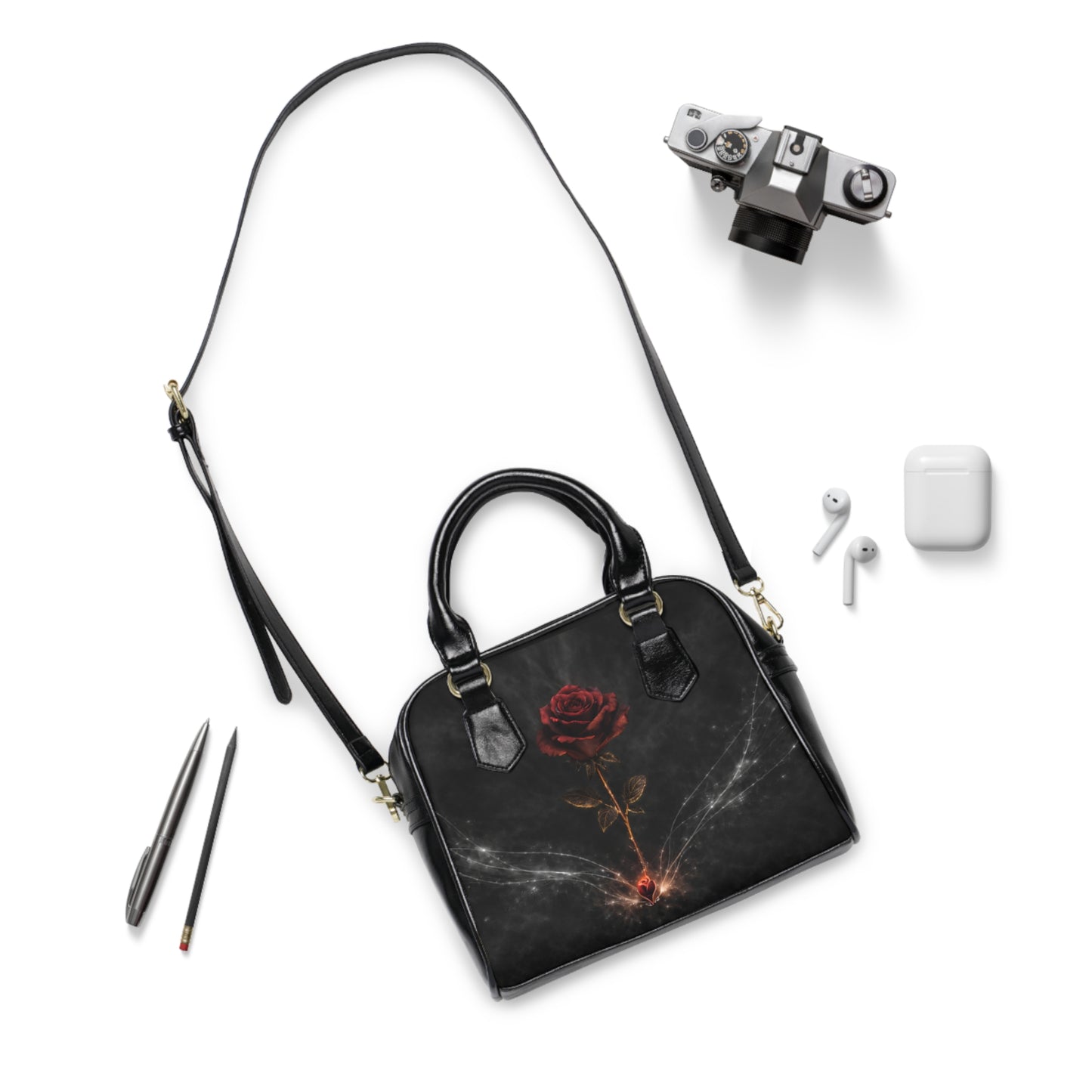 Florecimiento Eterno - Bolso de Hombro Rosa Roja Gótica – Cartera Floral de Romance Oscuro