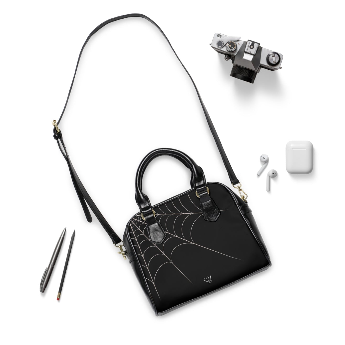 Drift-Spiderweb Shoulder Handbag — Gothic Black Web Print Purse