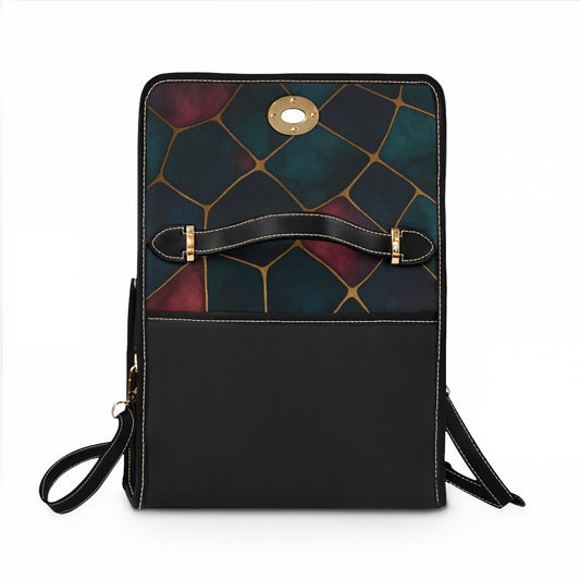 Jada waterproof canvas satchel back view – structured black waterproof canvas with removable adjustable shoulder strap by the Soulful Brush
