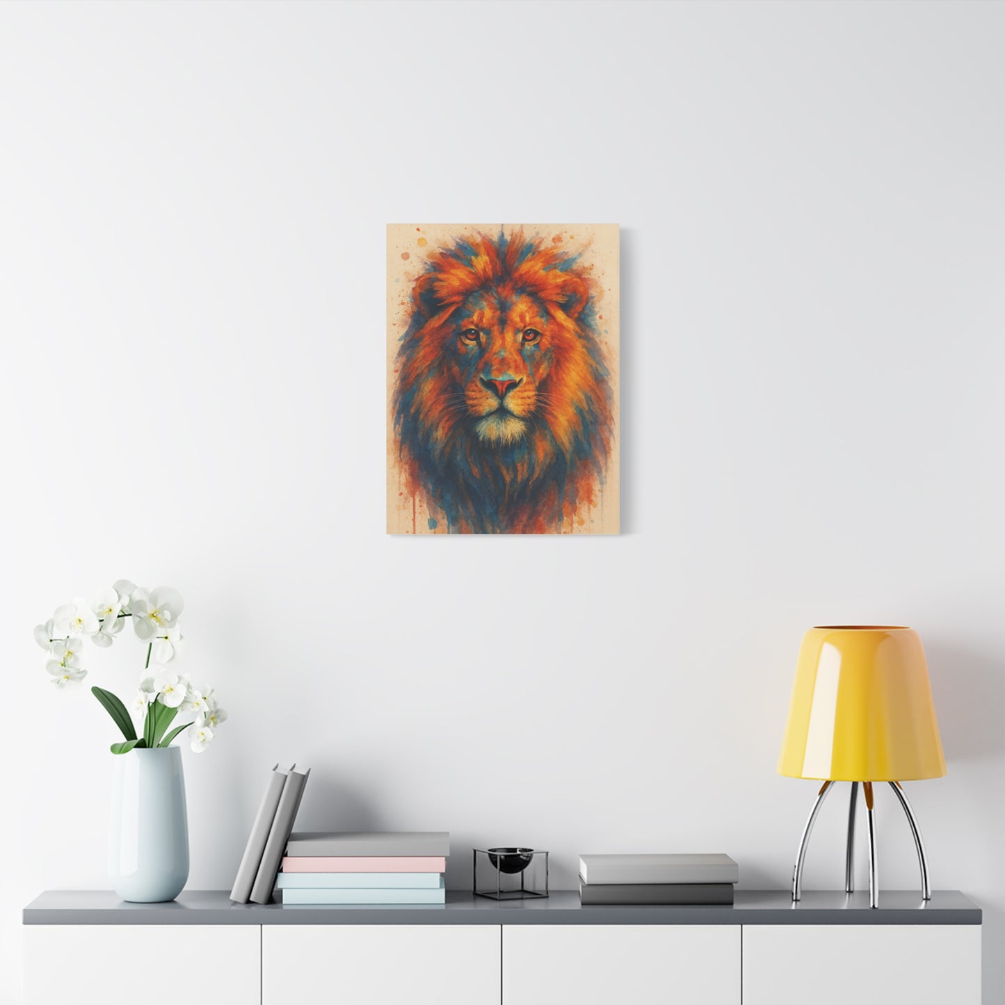 Lion-Bold Colorful Abstract Animal Acrylic Ink Matte Canvas (Stretched)