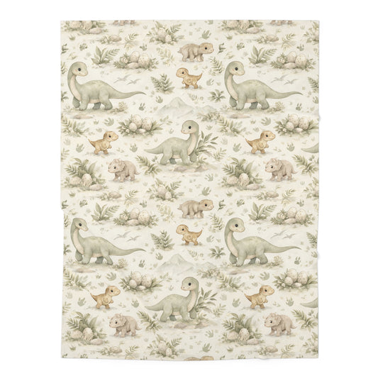 Dinosaur Nursery Baby Swaddle Blanket — Neutral Dino Print Muslin Swaddle