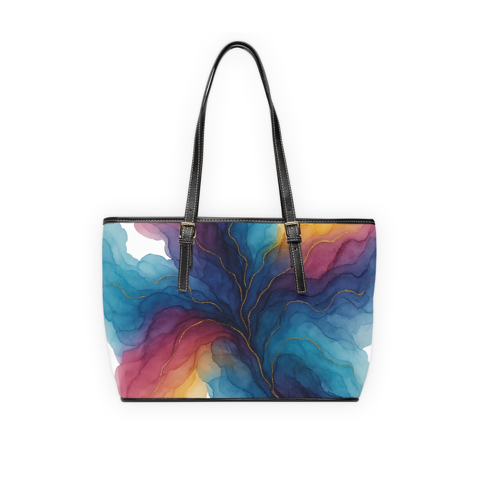 Gloria Artisan Luxe shoulder bag back view 16x10 – colorful watercolor wave abstract print structured shoulder bag by the Soulful Brush
