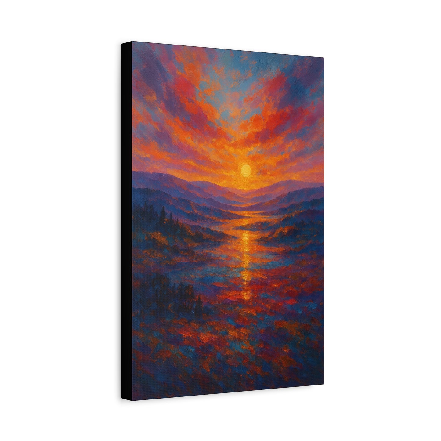 Sunset Over Mountains Canvas Wall Art — Vibrant Sunset Landscape Matte Canvas