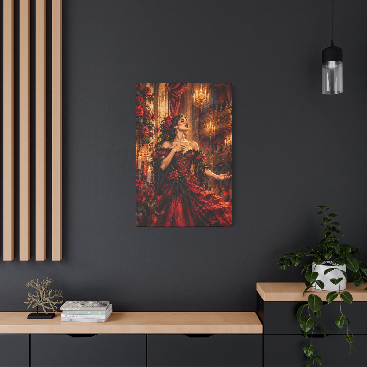 Romantic Victorian Woman in Red Gown Matte Canvas Wall Art-Carmen, the Last Note