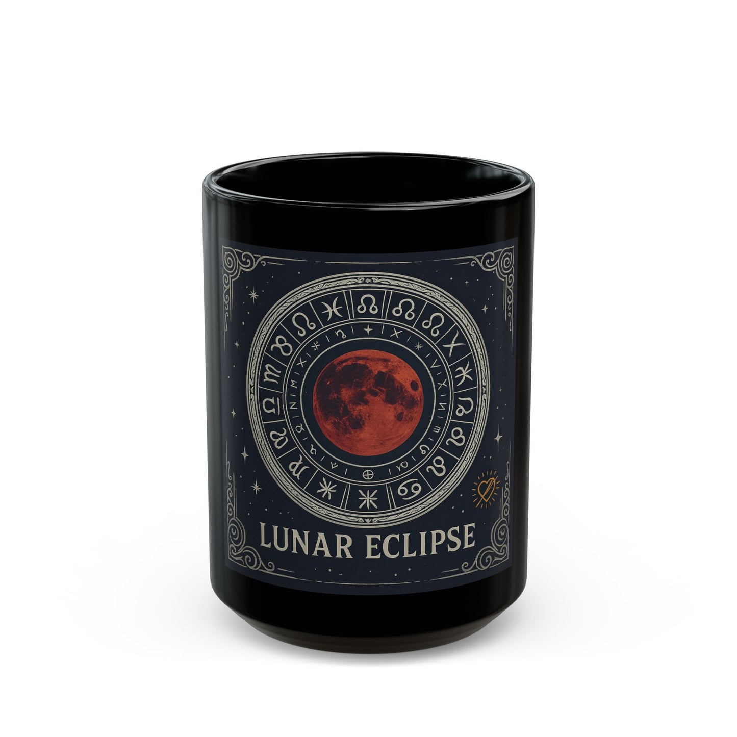 Taza Negra Eclipse Lunar — Taza de Café con Rueda del Zodíaco Astrológico (325 ml/444 ml)