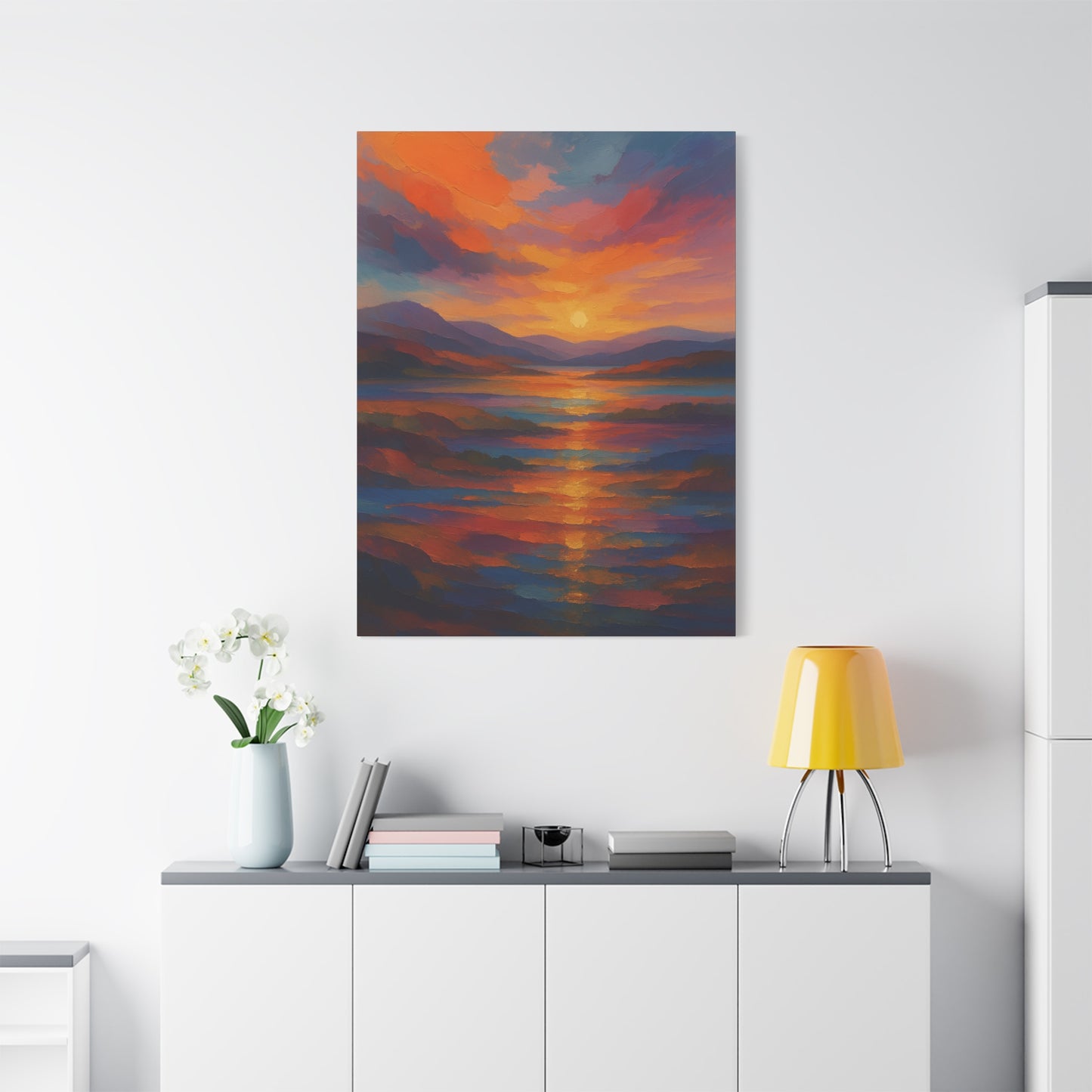 Lienzo Mate Estampado Puesta de Sol Reflejo — Vibrante Arte de Pared de Paisaje Oceánico