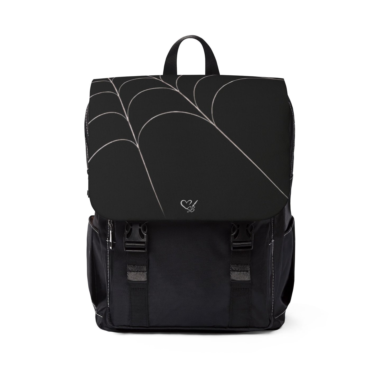 Drift-Spiderweb Flap Backpack — Minimal Black Casual Shoulder Backpack