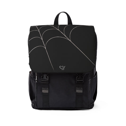 Drift-Spiderweb Flap Backpack — Minimal Black Casual Shoulder Backpack