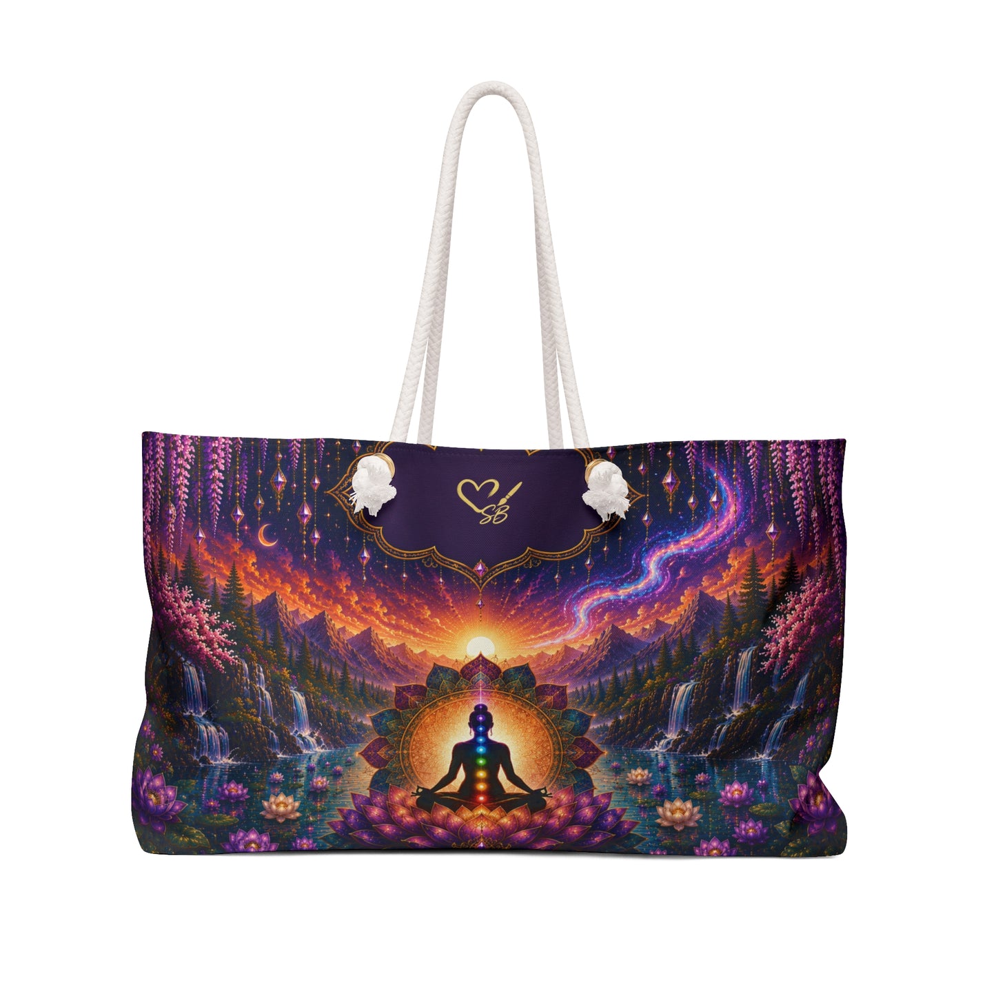 Chakra Meditation Weekender Bag — Psychedelic Sunrise Yoga Travel Tote