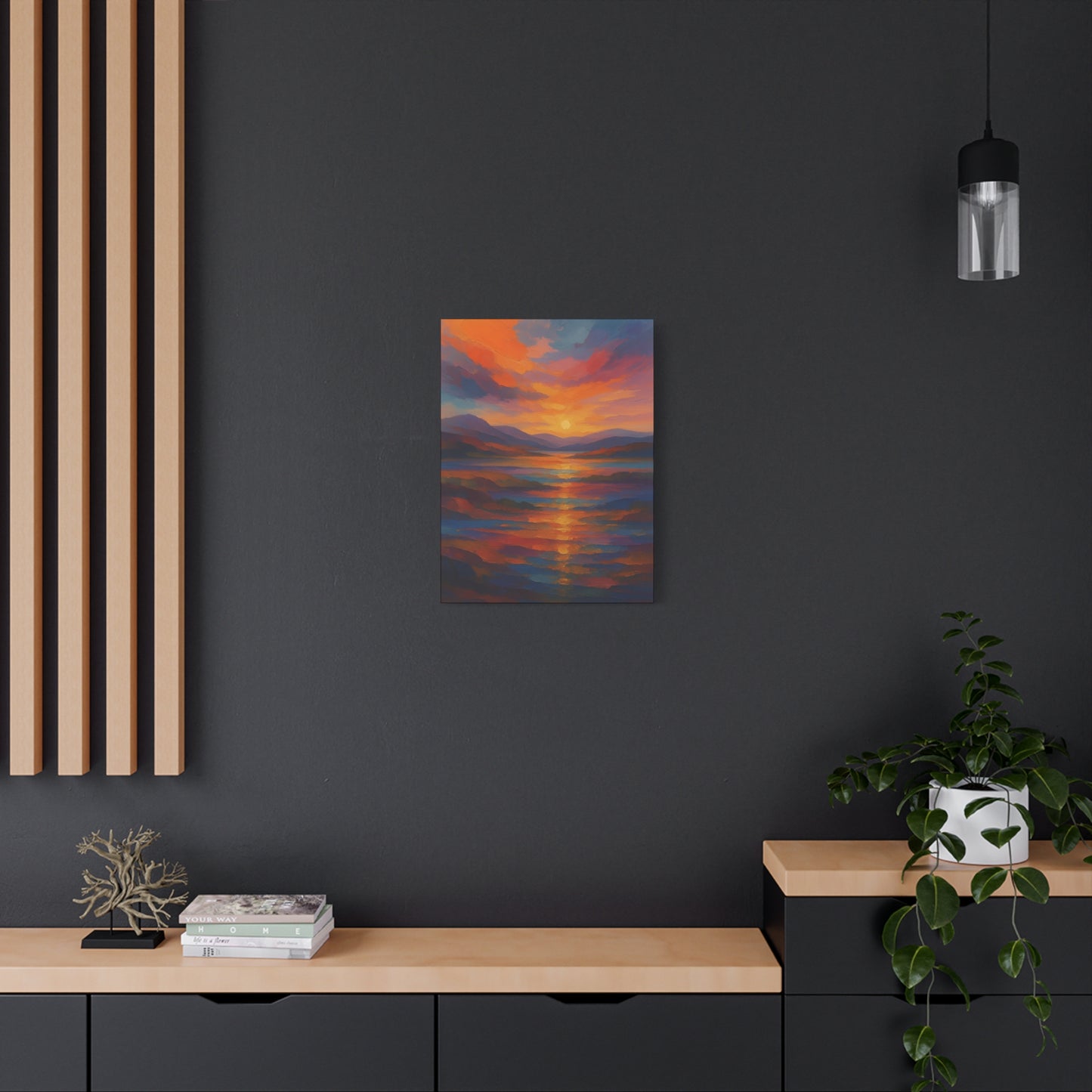 Lienzo Mate Estampado Puesta de Sol Reflejo — Vibrante Arte de Pared de Paisaje Oceánico