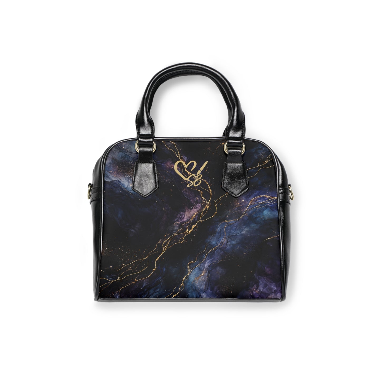 Onyx-2025 Colección Artisan Luxe - Bolso de hombro — Bolso tote Negro y Oro con espirales y Monograma de Corazón