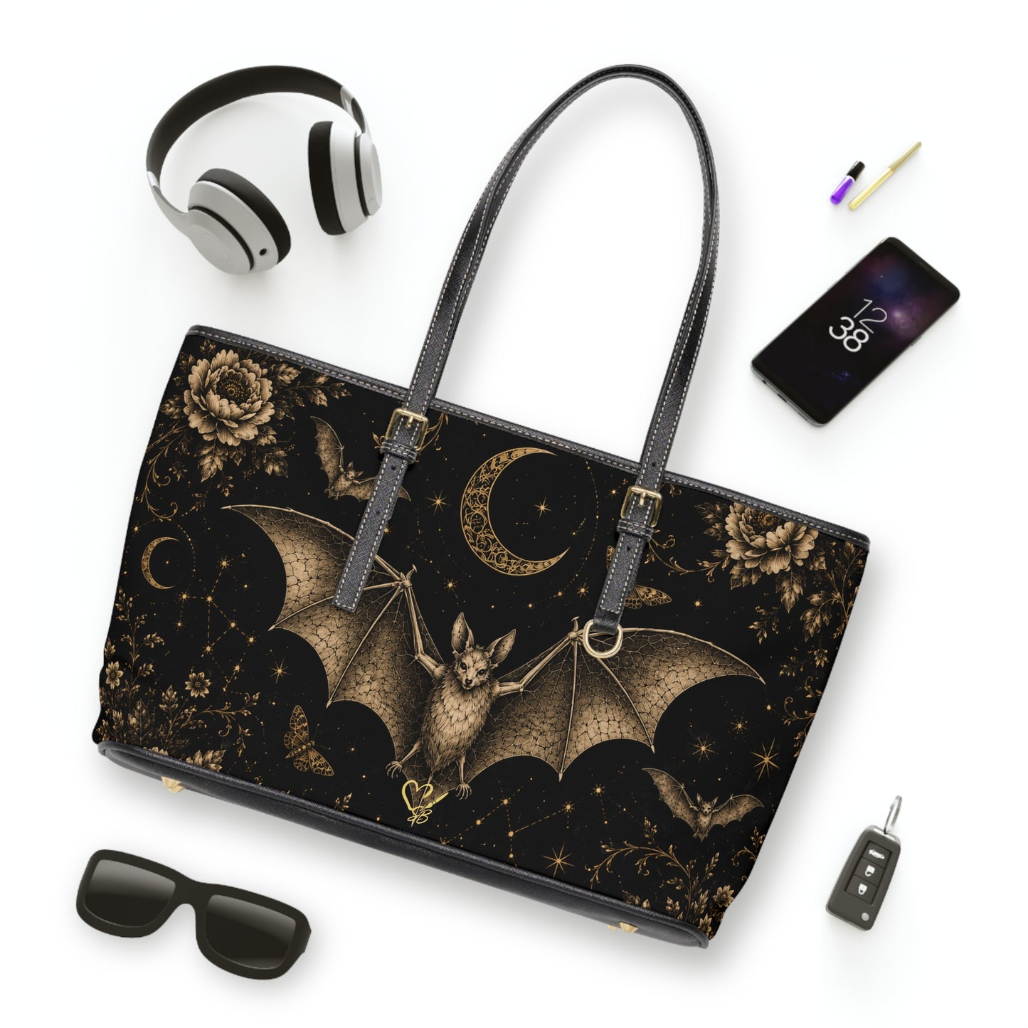 Bolso de Hombro de PU Eclipse Noir — Bolso Tote Floral Gótico