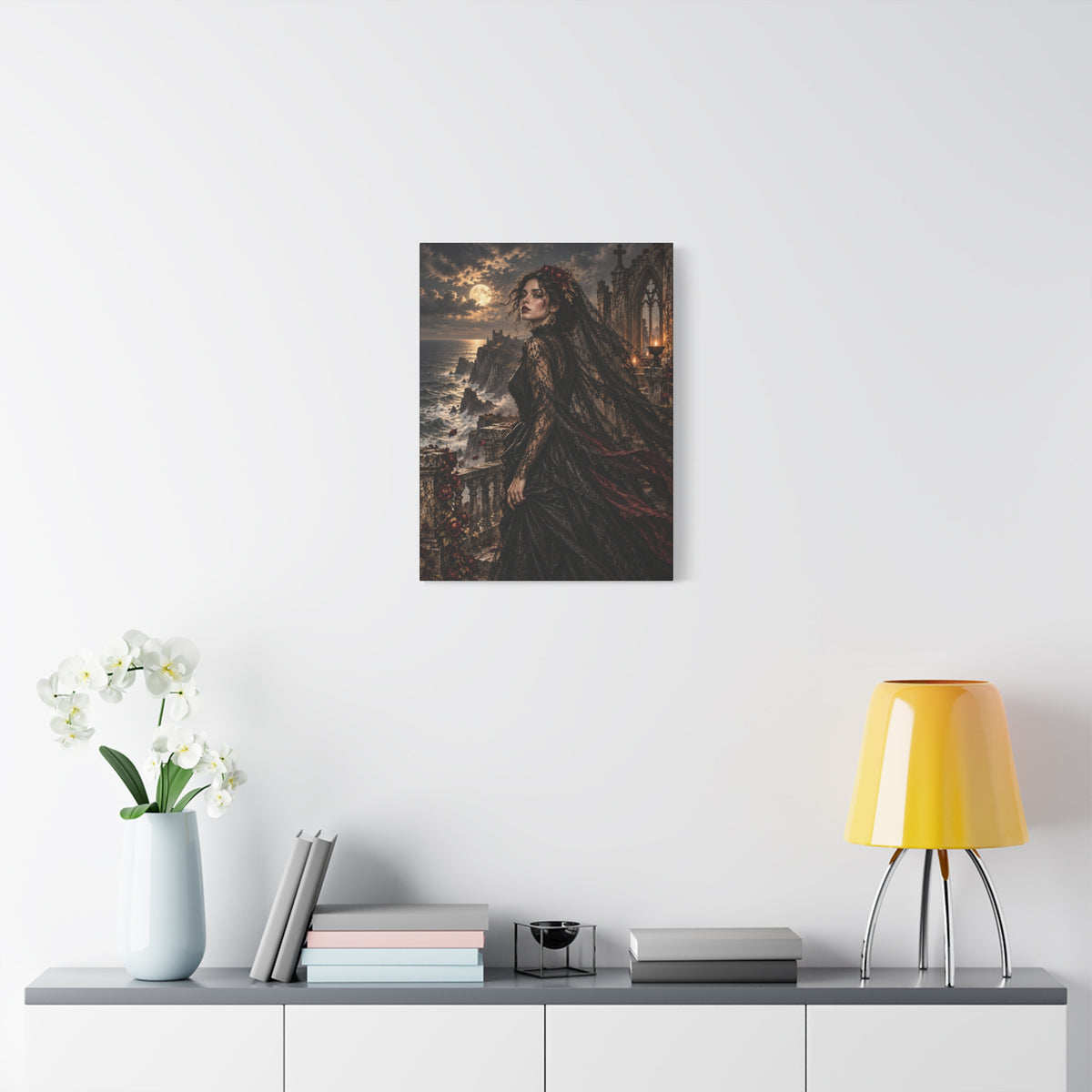 Gothic Moonlight Lady -Edge of Midnight-Matte Stretched Canvas Art