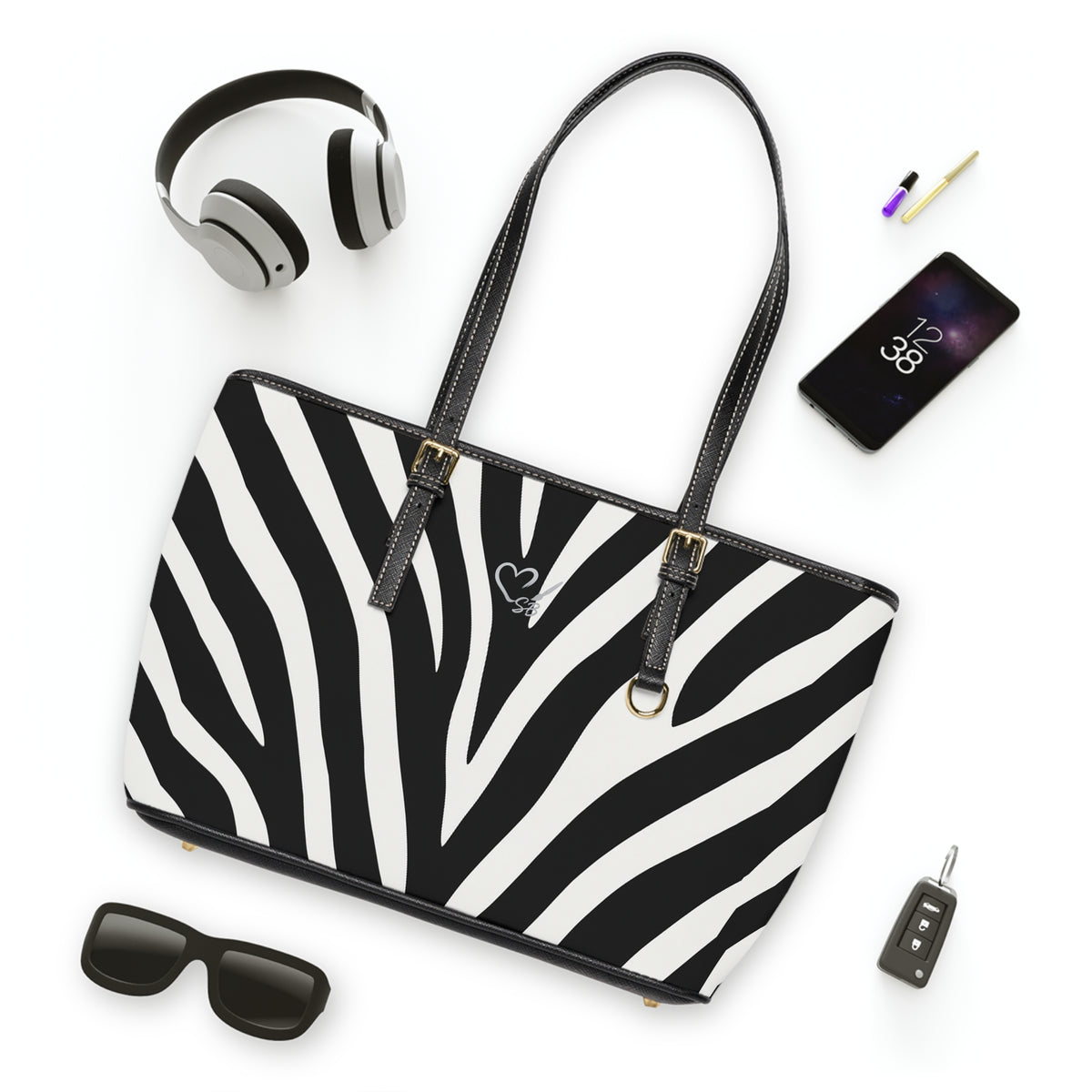 Bolso de hombro de piel sintética con estampado de cebra – Bolso de mano blanco y negro para el estilo diario