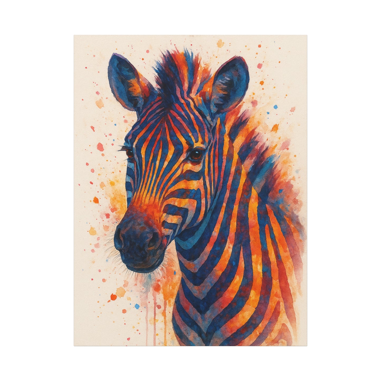 Zebra-Bold Colorful Abstract Animal Acrylic Ink Matte Canvas (Stretched)