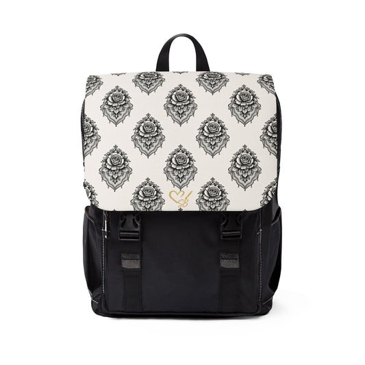 Mochila de hombro Veiled Rose - Mochila casual vintage negra y crema