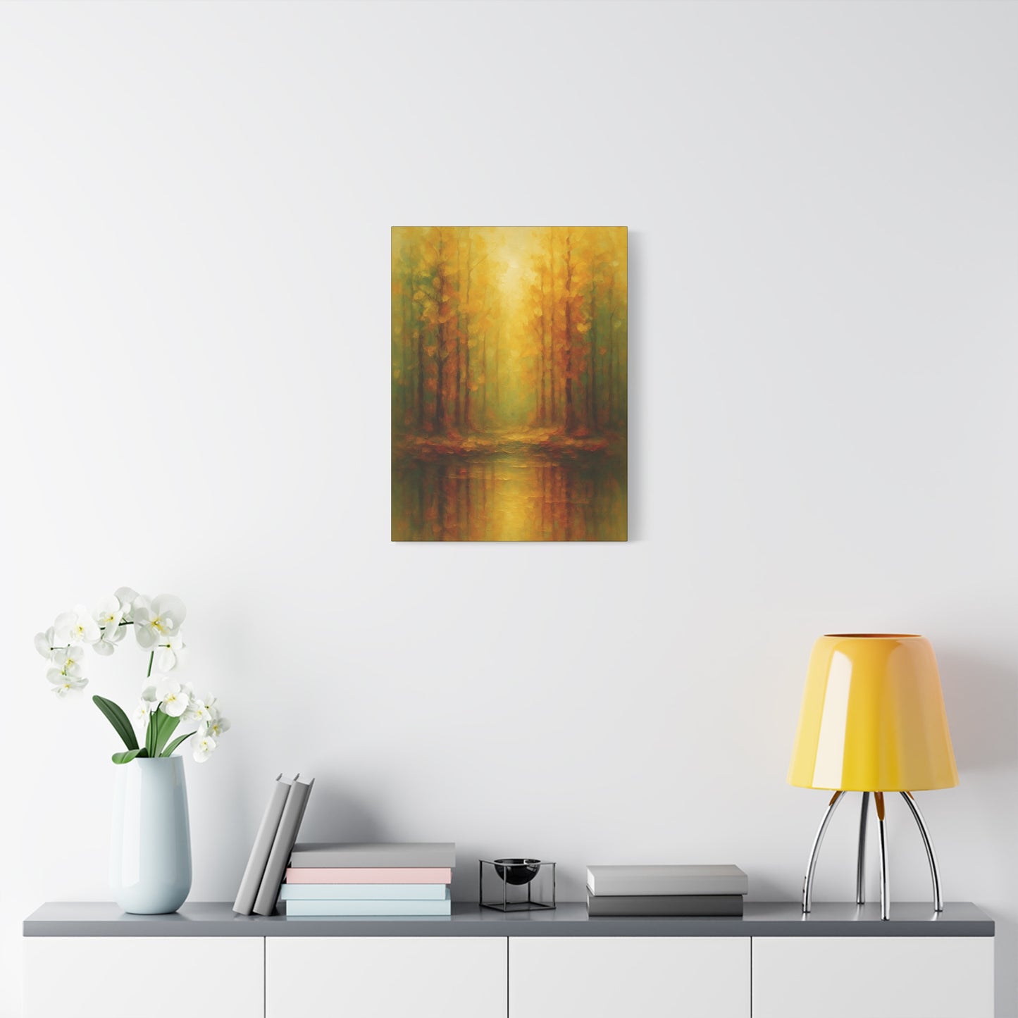Lienzo Mate para Pared con Reflejo de Bosque Dorado