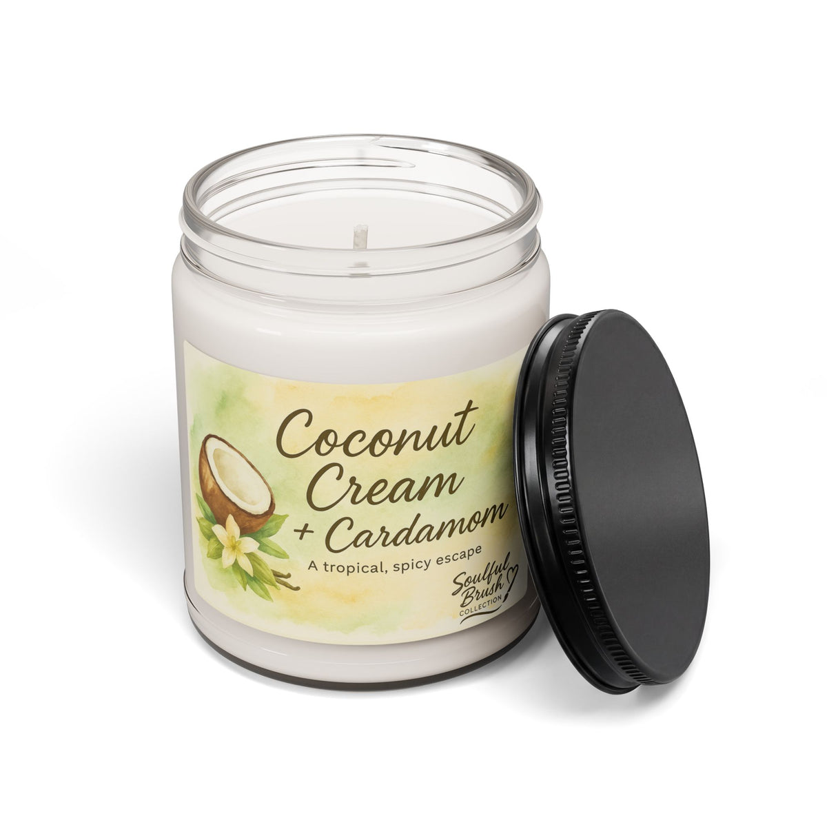 Coconut Cream + Cardamom Soy Candle – Botanical Label, 9oz