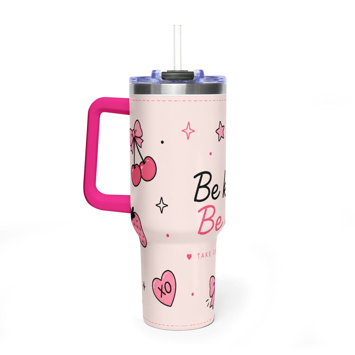 Be Kind Be You 40oz Vacuum Tumbler — Pink Inspirational Travel Mug