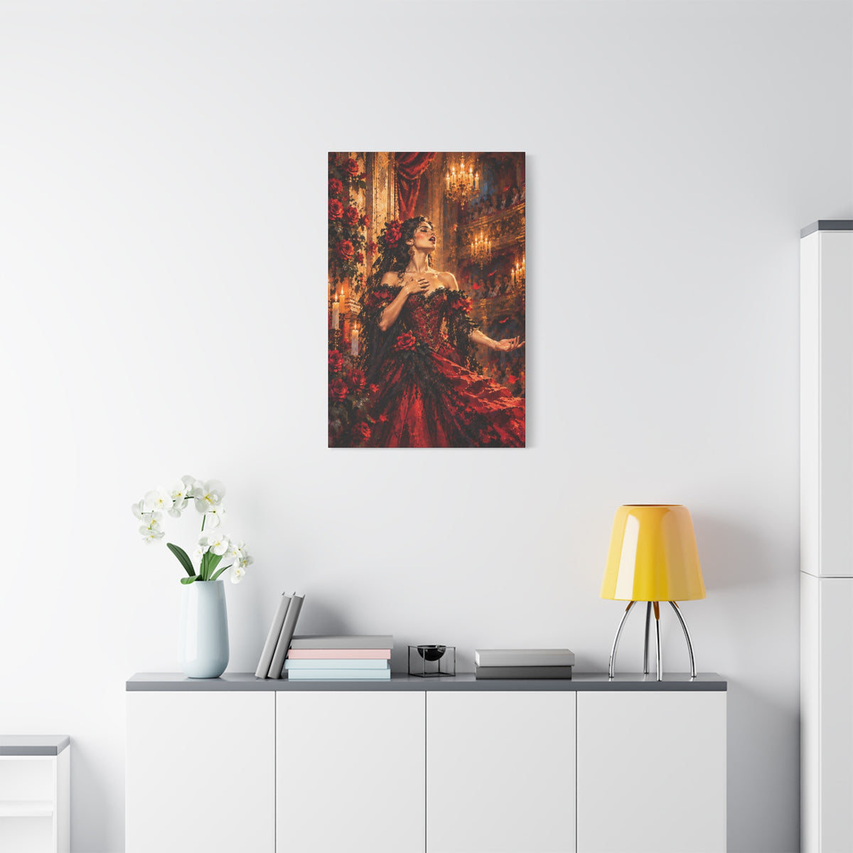 Romantic Victorian Woman in Red Gown Matte Canvas Wall Art-Carmen, the Last Note