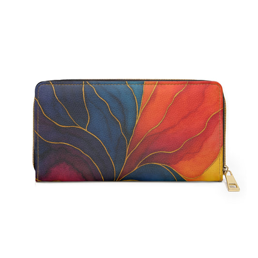 Jayla-2025 Artisan Luxe Collection- Zipper Wallet – Abstract Gold-Leaf Floral Design