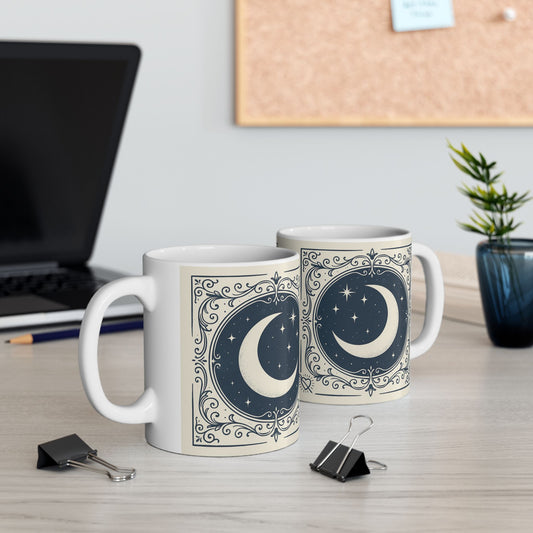Taza de cerámica con luna creciente 2 — Taza de café vintage "Cielo nocturno" (325 ml y 444 ml)