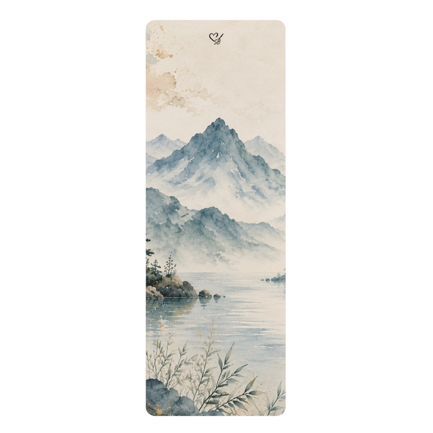 Mountain Mist Rubber Yoga Mat — Tranquil Watercolor Landscape Design