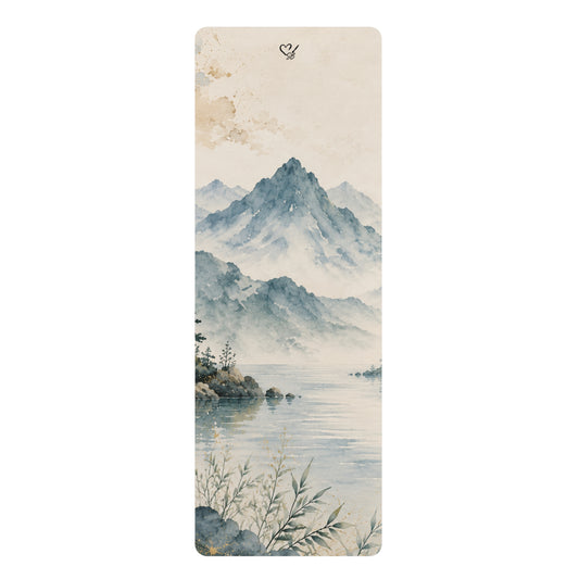Mountain Mist Rubber Yoga Mat — Tranquil Watercolor Landscape Design